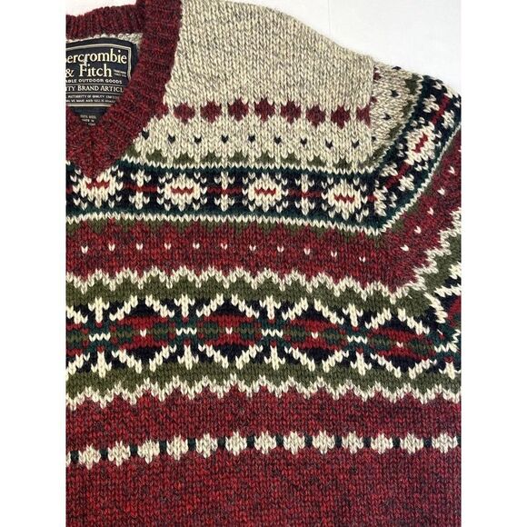 Vtg Abercrombie & Fitch Mens Nordic Fair Isle Sweater Size XL Chunky Knit Wool - Picture 12 of 14